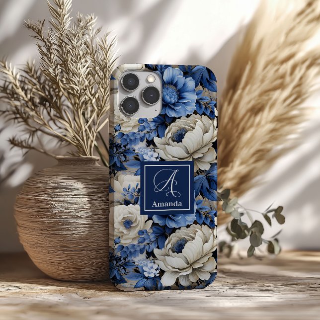 Chic Navy Blue Flowers Stylish iPhone Case Cover (Chic Navy Blue Flowers Stylish iPhone Case Cover)