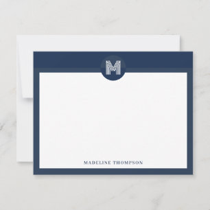 Chic Navy Blue Geometric Modern Monogram Card