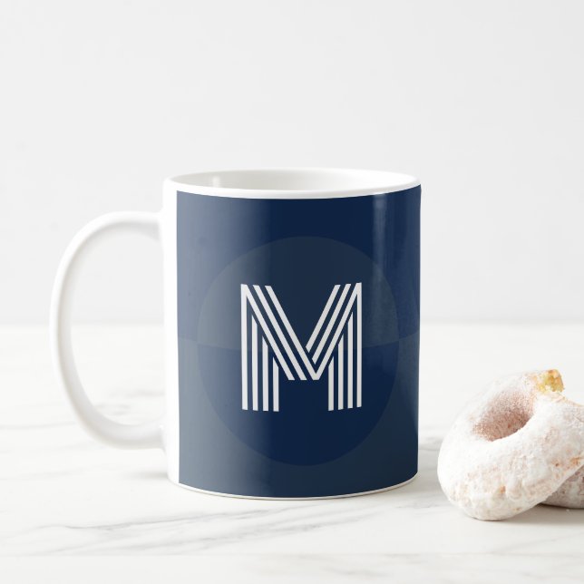Chic Navy Blue Geometric Modern Monogram Coffee Mug (With Donut)