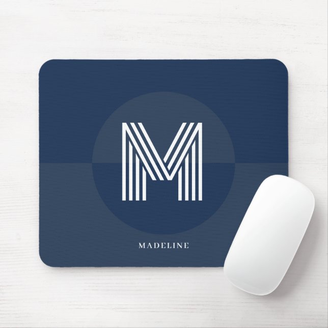 Chic Navy Blue Geometric Modern Monogram Mouse Mat (With Mouse)