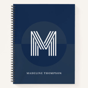 Chic Navy Blue Geometric Modern Monogram Notebook