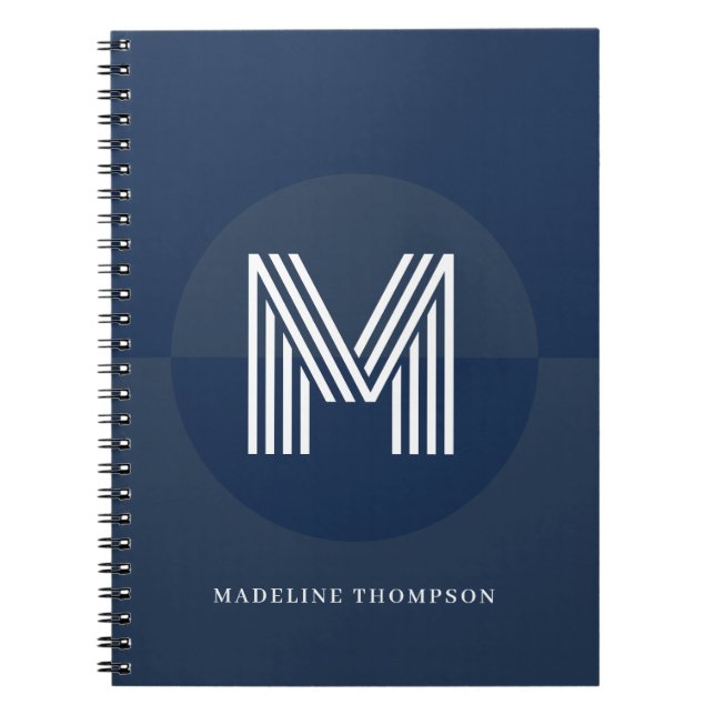 Chic Navy Blue Geometric Modern Monogram Notebook (Front)