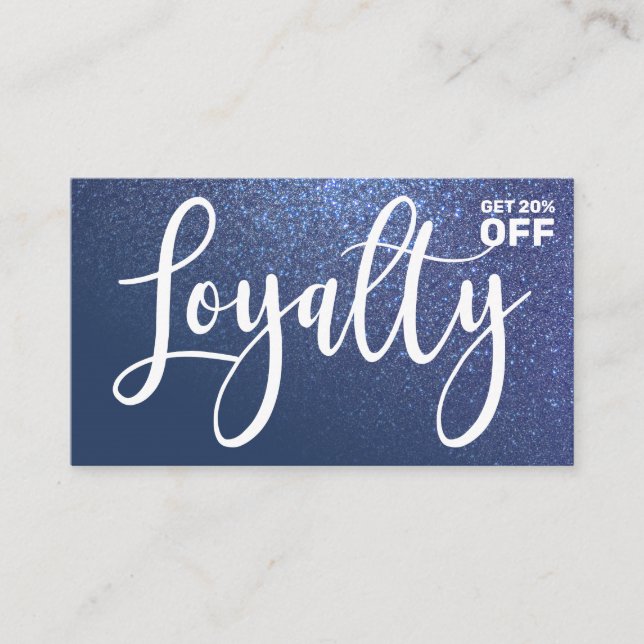 Chic Navy Blue Glitter Gradient Typography Loyalty Card (Front)