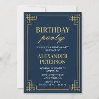 Chic Navy Blue Gold 46th Birthday Party