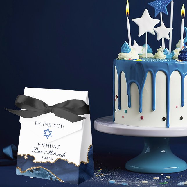 Chic Navy Blue Gold Agate Bar Mitzvah Fancy Party Favour Box (Creator Uploaded)