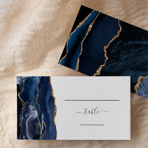 Chic Navy Blue Gold Agate Wedding Escort Place Card