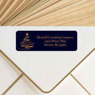 Chic Navy Blue Gold Christmas Tree Return Address