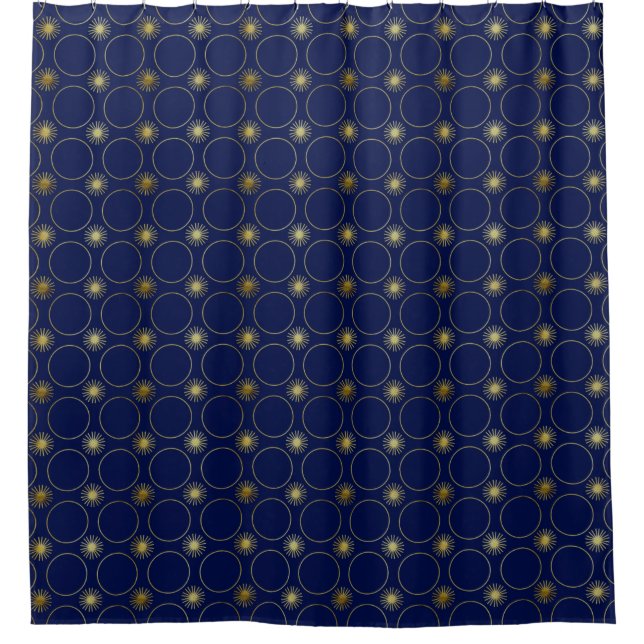 Chic Navy Blue Gold Deco Geometric Pattern Luxury Shower Curtain (Front)