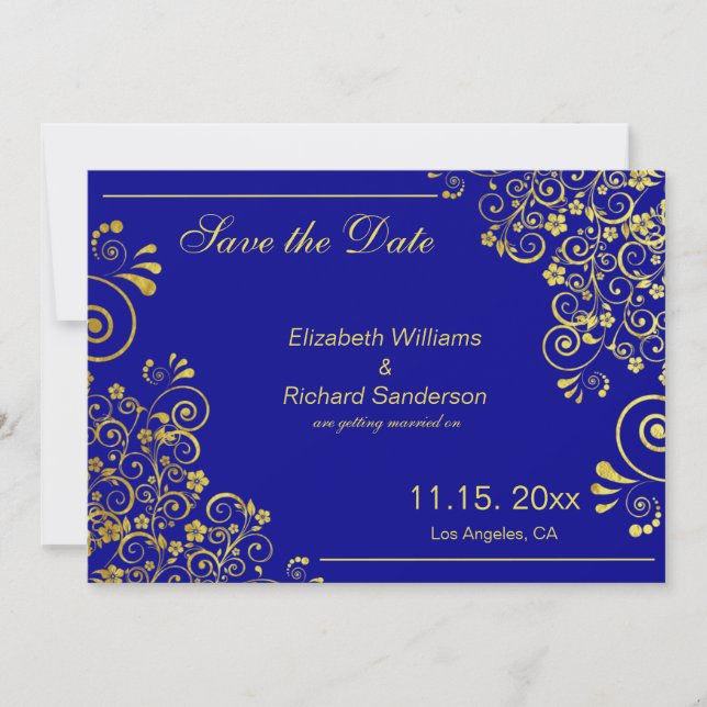 Chic Navy Blue Gold Save the Date  Wedding (Front)