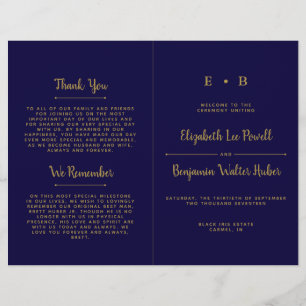 Chic Navy Blue & Gold Wedding Program Template