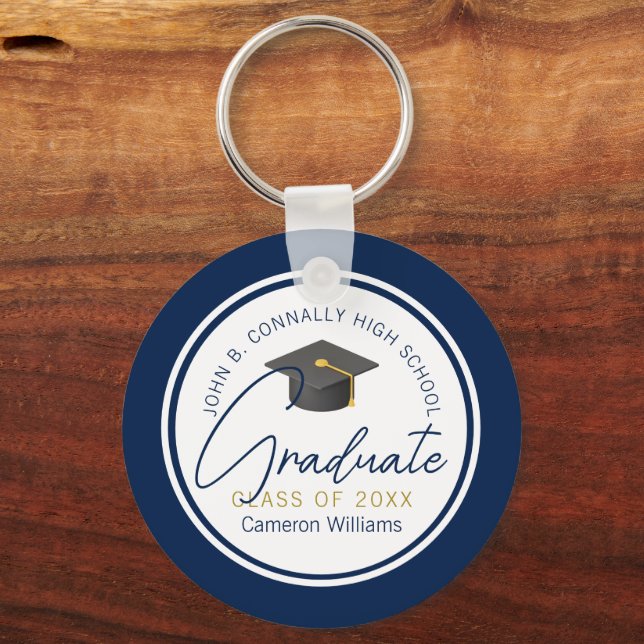 Chic Navy Blue Graduate Customised Graduation Key Ring (Front)