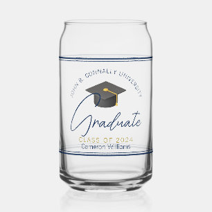 Chic Navy Blue Graduation Keepsake Gift Can Glass