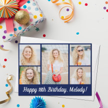 Chic Navy Blue Happy Birthday Photo Collage