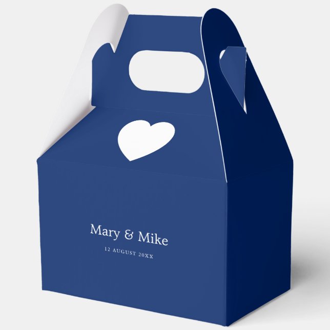 Chic Navy Blue Heart Mark Gable Favor Boxes Party (Front)
