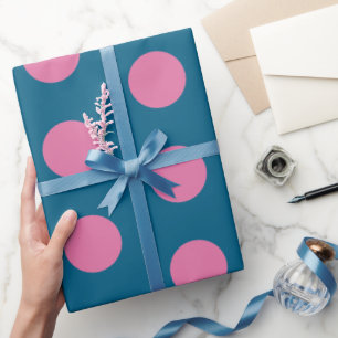 Chic Navy Blue Hot Pink Polka Dot Pattern Wrapping Paper