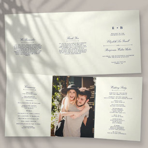 Chic Navy Blue & Ivory Wedding Tri-Fold Programme