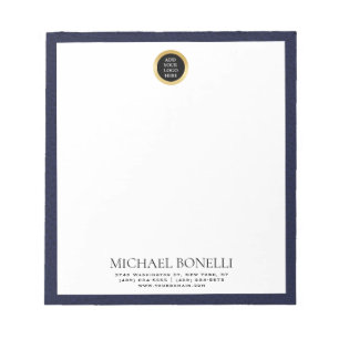 Chic Navy Blue Leather Circle Logo professional Notepad