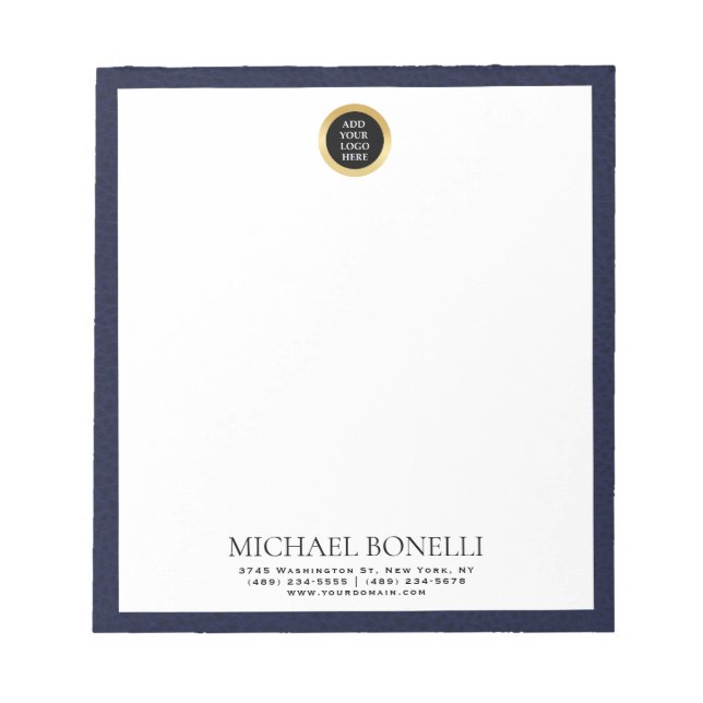 Chic Navy Blue Leather Circle Logo professional Notepad (Front)