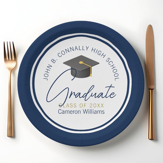 Chic Navy Blue Modern 2025 Graduation Party Paper Plate (Creator Uploaded)