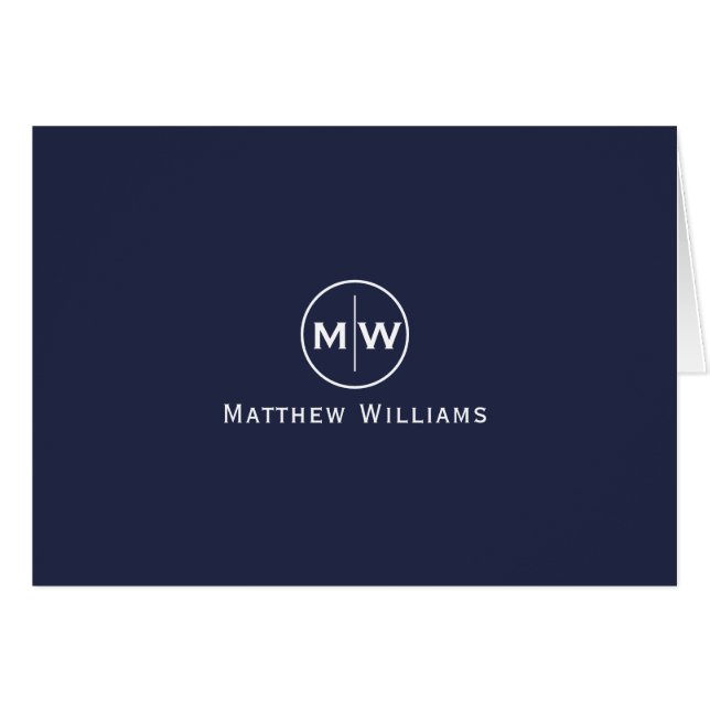 Chic Navy Blue Modern Circle Two Monogram Initial (Front Horizontal)