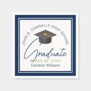 Chic Navy Blue Modern Graduation Party Napkin
