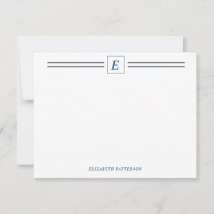 Chic Navy Blue Monogram Double Line Card