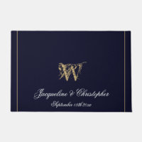 Chic Navy Blue Monogram Names Newlyweds Wedding