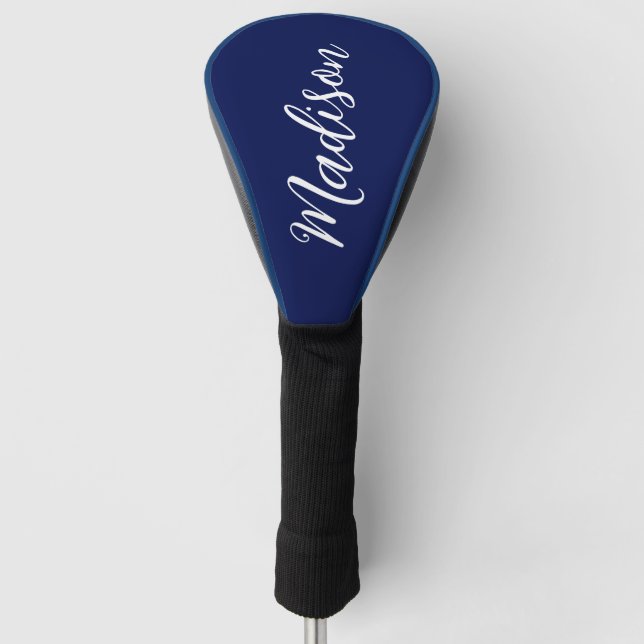 Chic Navy Blue Name Custom Handwritten Script Golf Head Cover (Front)