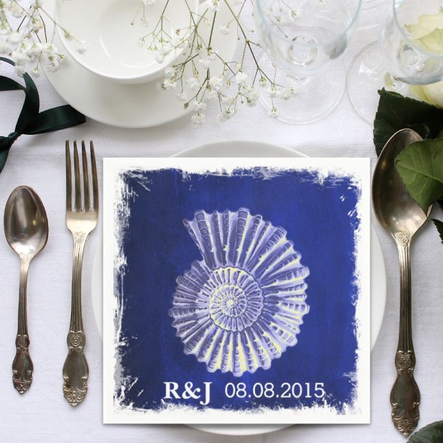 chic navy blue nautical seashells coastal wedding napkin (chic navy blue nautical seashells coastal wedding napkins)