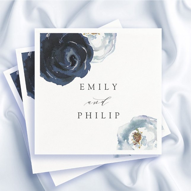 Chic Navy Blue Peony Floral Wedding Paper Napkin (Creator Uploaded)