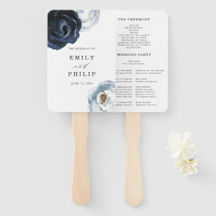 Chic Navy Blue Peony Floral Wedding Program Hand Fan