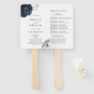 Chic Navy Blue Peony Floral Wedding Program Hand Fan