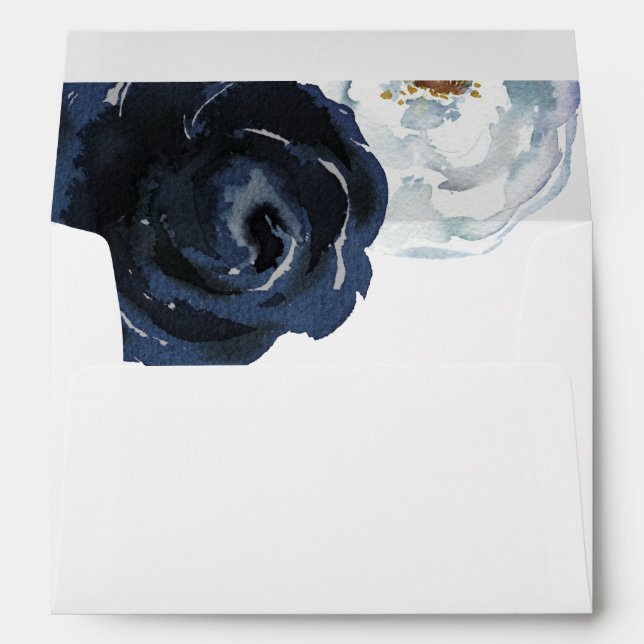 Chic Navy Blue Peony Pre-Printed Address 5x7 Envelope (Back (Bottom))