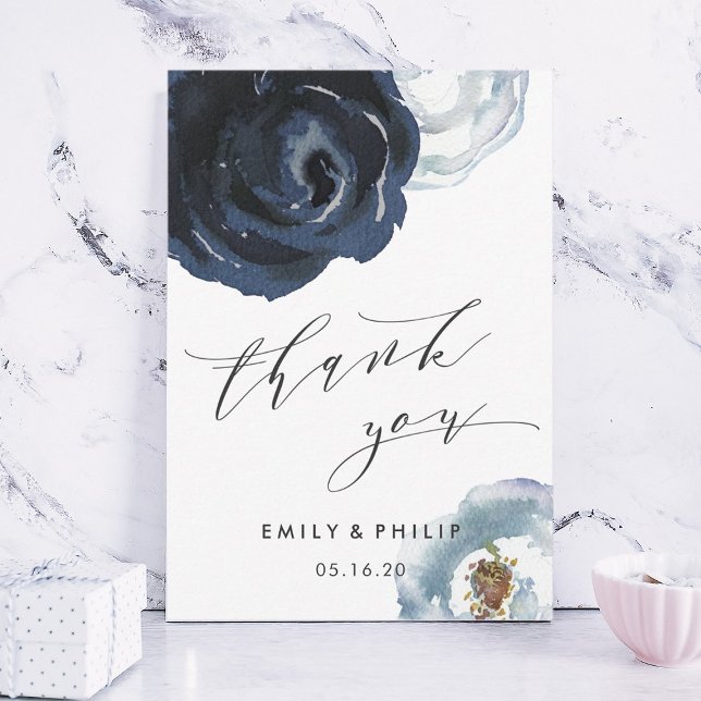 Chic Navy Blue Peony Wedding Thank You (Creator Uploaded)