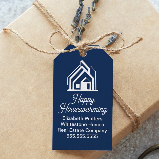 Chic Navy Blue Real Estate Company Custom Realtor Gift Tags (Creator Uploaded)