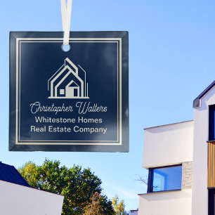 Chic Navy Blue Real Estate Company Custom Realtor Glass Tree Decoration