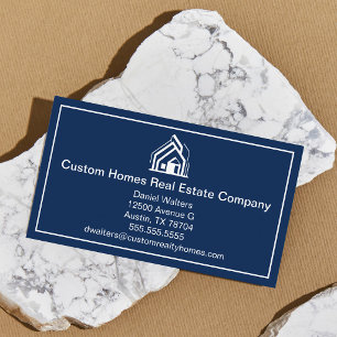Chic Navy Blue Real Estate Company House Business Card