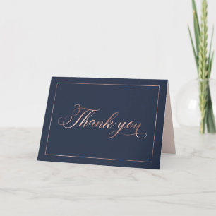 Chic Navy Blue & Rose Gold Foil Calligraphy Script Thank You Card