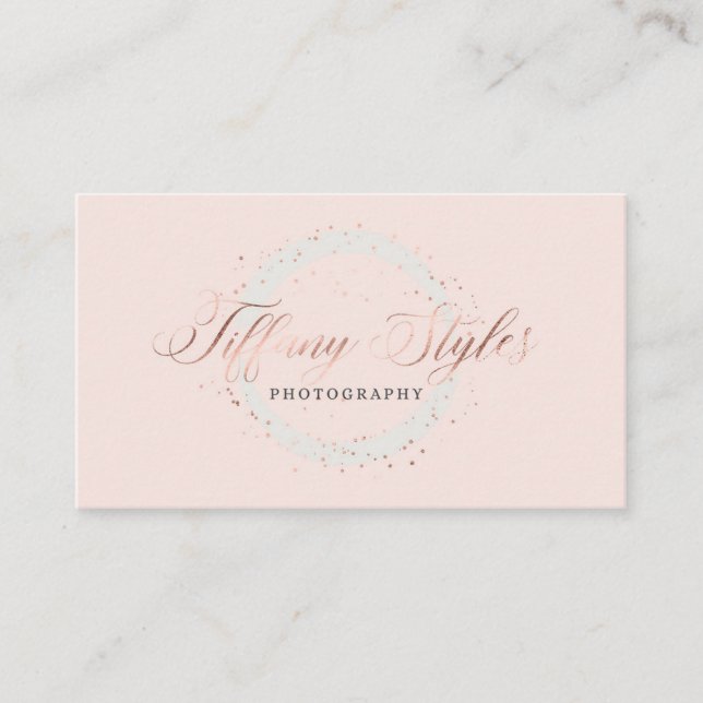 Chic Navy Blue & Rose Gold Foil Company Logo Business Card (Front)