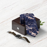 Chic Navy Blue Rose Gold Foil Marble Tie<br><div class="desc">Elegant, Chic Navy Blue and Rose Gold Foil Marble Necktie with a larger pattern trendy navy blue marble and soft blush pink rose gold foil style marble veins running throughout. The pattern can be resized for a variety of looks. Perfect for your wedding, elegant affair, or chic aesthetic. Please contact...</div>