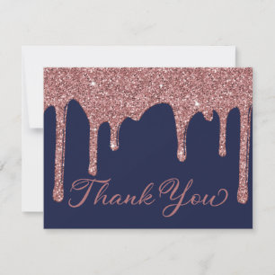 Chic Navy Blue Rose Gold Glitter Drips Thank You