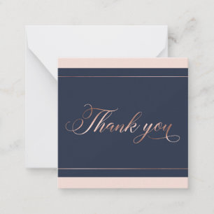 Chic Navy Blue & Rose Gold Script Thank You Card