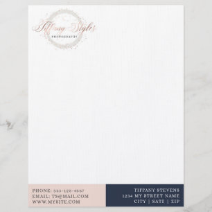 Chic Navy Blue & Rose Gold Trendy Company Logo Custom Letterhead