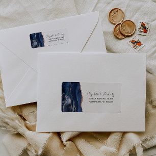 Chic Navy Blue Rose Gold Wedding Return Address