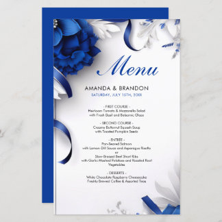 Chic Navy Blue & Silver Flowers Ribbons Wedding