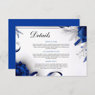 Chic Navy Blue & Silver Flowers Ribbons Wedding Enclosure Card