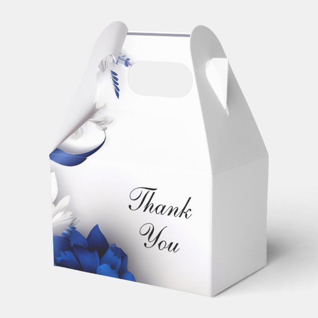 Chic Navy Blue & Silver Flowers Ribbons Wedding Favour Box (Back Side)
