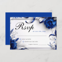 Chic Navy Blue & Silver Flowers Ribbons Wedding