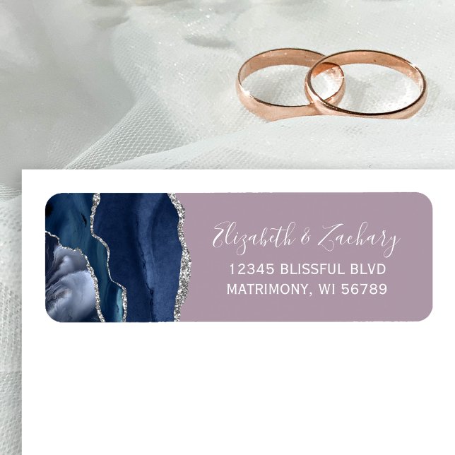 Chic Navy Blue Silver Mauve Wedding Return Address (Creator Uploaded)