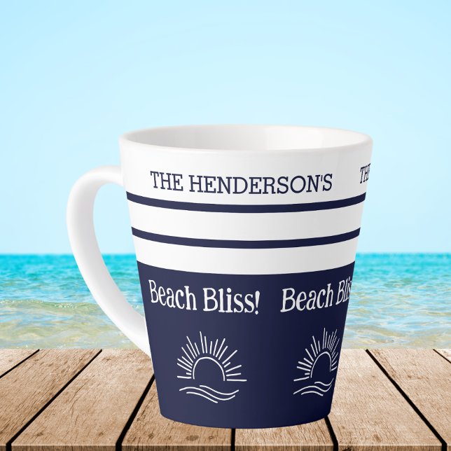 Chic Navy Blue Stripes Nautical Beach House  Latte Mug (Creator Uploaded)